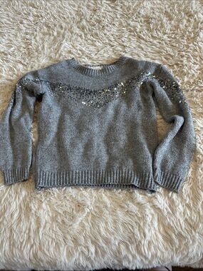 Sequined Crewneck Big Girls Sweater - Gray